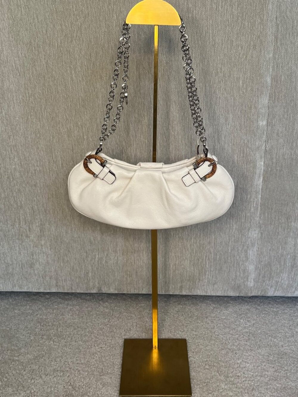 Salvatore Ferragamo Gancini Marisa Cream Leather Shoulder Bag
